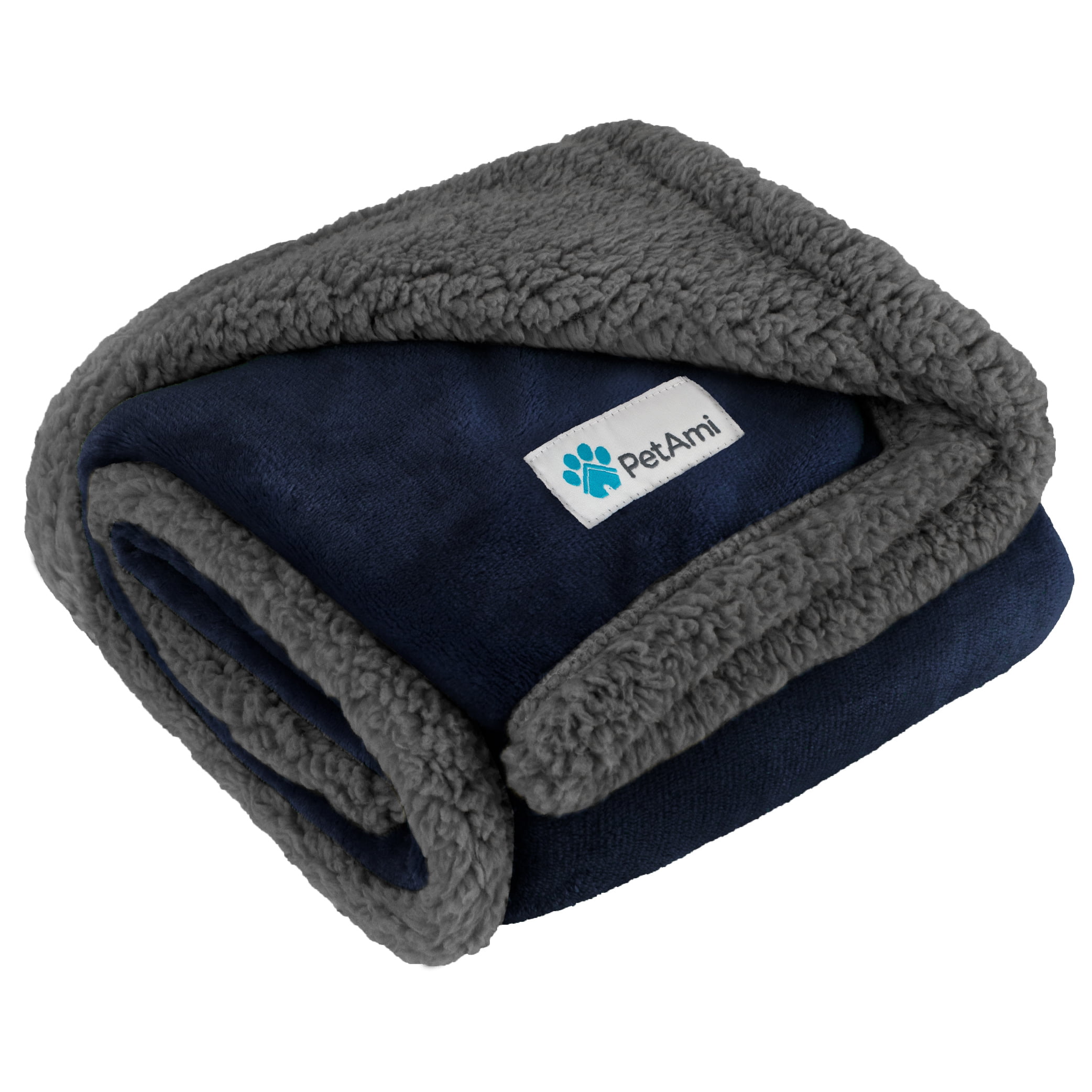 Medium Navy and Gray Faux Shearling Pet Throw Blanket