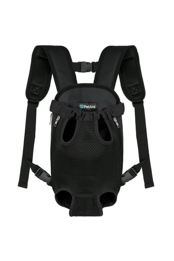 Dog Carrier Backpack, Adjustable Dog Pet Cat Front Carrier Backpack Ventilated Dog Chest Carrier for Hiking Camping Travel, Sling Bag for Small Medium Dog Cat and Puppies Medium Black