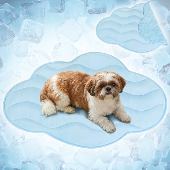 PetAmi Dog Cooling Mat, Cloud Shape, Pet Pad with Cooling Nylon & Soft Fleece, Q-Max > 0.4 Reversible All Season Blanket for Dogs & Cats, Medium 38x48 In, Light Blue