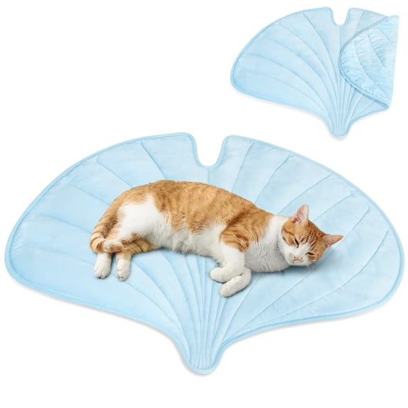PetAmi Dog Cooling Mat, Ginkgo Leaf Shape, Reversible Cooling Nylon Blanket Soft Fleece Pet Pad for Dogs Cats, Summer All Season Use Q-Max>0.3, Small 35x40 In, Light Blue