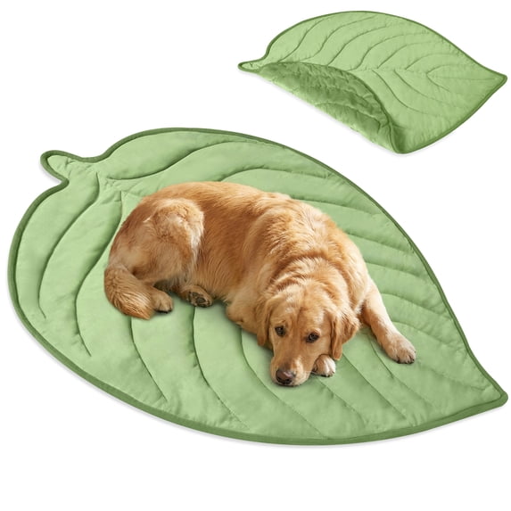 PetAmi Dog Cooling Mat, Leaf Shape, Reversible Cooling Nylon Blanket Soft Fleece Pet Pad for Dogs Cats, Summer All Season Use Q-Max>0.3, Large 52x60 In, Sage Green