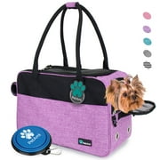 PetAmi Dog Purse Carrier for Small Dogs, Airline Approved Soft Sided Pet Carrier with Pockets, Ventilated Dog Carrying Bag Puppy Cat, Dog Travel Supplies Accessories Carry Tote Bag, Sherpa Bed, Purple