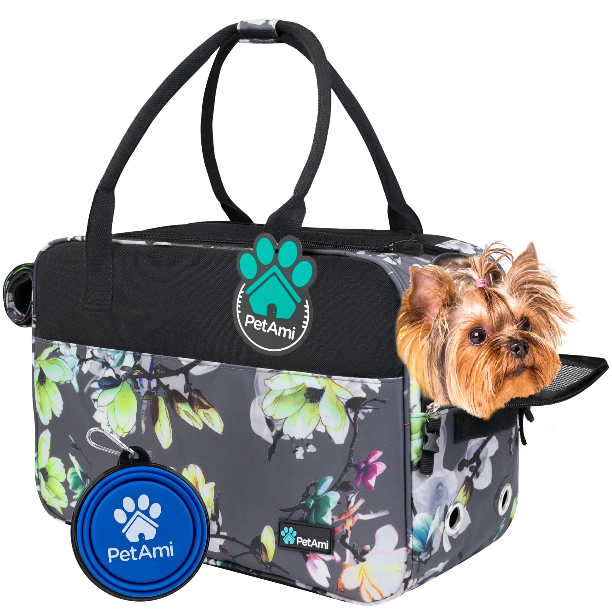 Pet Carrier Tote Purse with Free Hair Bow - White