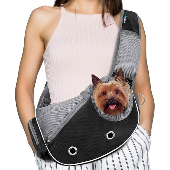 PetAmi Dog Sling Carrier for Small Dogs, Puppy Carrier Sling Purse, Dog Bags For Traveling, Carrying Bag to Wear Medium Cat, Adjustable Crossbody Pet Sling Travel, Poop Bag Dispenser, Max 5 lbs,Black
