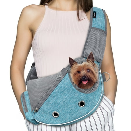 PetAmi Dog Sling Carrier for Small Dogs, Puppy Carrier Sling Purse, Dog Bags For Traveling, Carrying Bag to Wear Medium Cat, Adjustable Crossbody Pet Sling Travel, Poop Bag Dispenser, Max 10 lbs, Blue