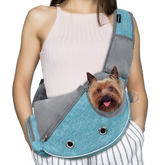 PetAmi Dog Sling Carrier for Small Dogs, Puppy Carrier Sling Purse, Dog Bags For Traveling, Carrying Bag to Wear Medium Cat, Adjustable Crossbody Pet Sling Travel, Poop Bag Dispenser, Max 5 lbs, Blue