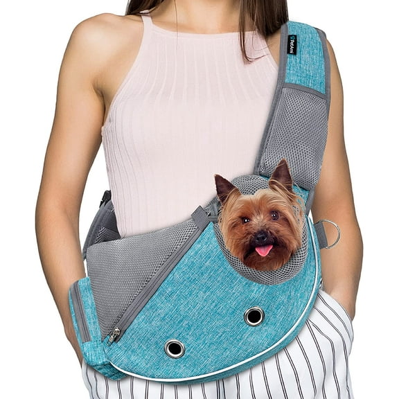 PetAmi Dog Sling Carrier for Small Dogs, Puppy Carrier Sling Purse, Dog Bags for Traveling, Carrying Bag to Wear Medium Cat, Adjustable Crossbody Pet Sling Travel, Poop Bag Dispenser, Max 5 lbs, Blue