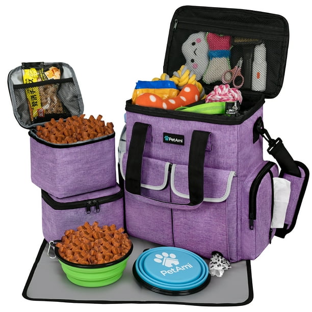 PetAmi Dog Travel Bag Pet Supplies Accessories Organizer For Traveling Camping Weekend Cat Pet Travel Bag Kit includes 2 Food Storage Containers 2