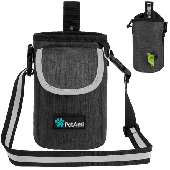 PetAmi Dog Treat Pouch, Large Pet Training Treat Pouch with Pocket, Dog Trainer Essentials Supply Holder with Poop Bag Dispenser, Training Bag for Kibbles Toys, 3 Ways to Wear (Charcoal)