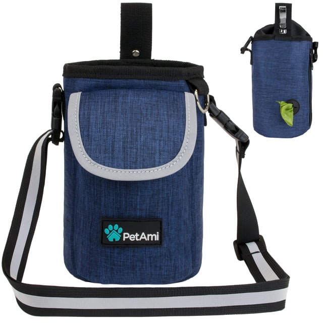 PetAmi Dog Treat Pouch, Large Pet Training Treat Pouch with Pocket, Dog Trainer Essentials Supply Holder with Poop Bag Dispenser, Training Bag for Kibbles Toys, 3 Ways to Wear (Navy)