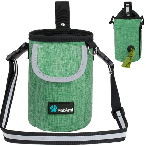 PetAmi Dog Treat Pouch, Large Pet Training Treat Pouch with Pocket, Dog Trainer Essentials Supply Holder with Poop Bag Dispenser, Training Bag for Kibbles Toys, 3 Ways to Wear (Green)