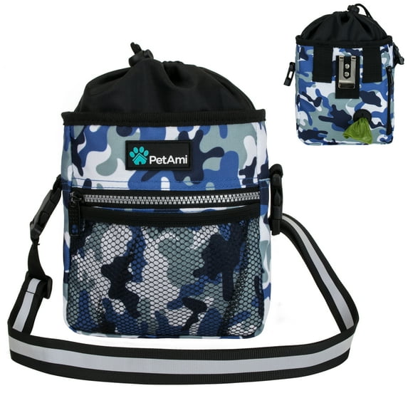 PetAmi Dog Treat Pouch, Pet Treat Pouch For Training, Dog Walking Bag Holder for Kibbles, Pet Food Toy, Dog Trainer Essentials Supplies, Poop Bag Dispenser, 3 Ways to Wear (Camo Blue)