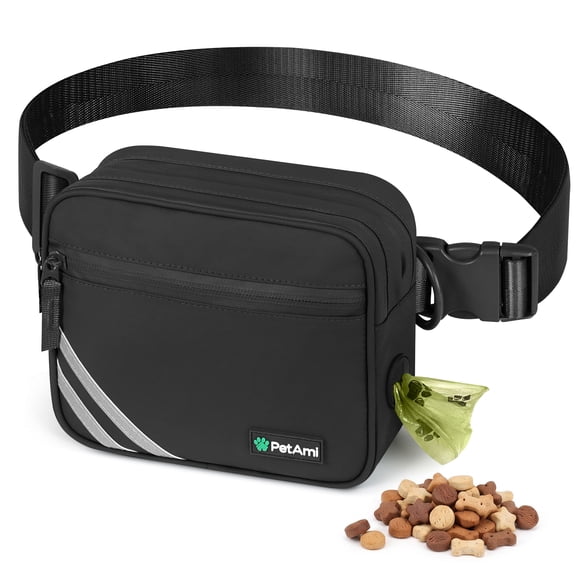 PetAmi Dog Walking Bag, 3-in-1 Crossbody Fanny Pack Treat Pouch, Black