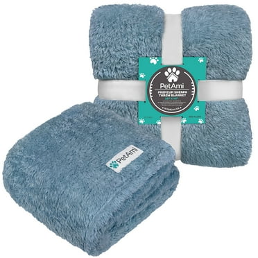 PetAmi Fluffy Dog Blanket for Small Medium Dog, Pet Blanket for Bed, Sherpa Furniture Couch Cover Protector, Soft Fleece Cat Sofa Throw, Shag Plush Reversible Washable for Puppy Kitten, Blue 29x40