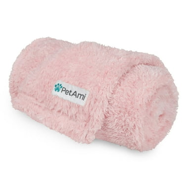 PetAmi Fluffy Dog Blanket for Small Medium Dog, Pet Blanket for Bed, Sherpa Furniture Couch Cover Protector, Soft Fleece Cat Sofa Throw, Shag Plush Reversible Washable for Puppy Kitten, Pink 24x32