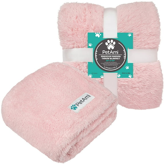 PetAmi Fluffy Dog Blanket for Small Medium Dog, Pet Blanket for Bed, Sherpa Furniture Couch Cover Protector, Soft Fleece Cat Sofa Throw, Shag Plush Reversible Washable for Puppy Kitten, Pink 29x40