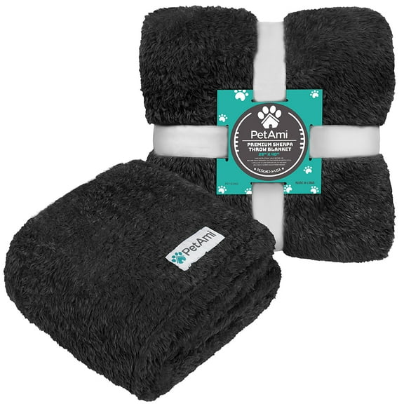 PetAmi Fluffy Dog Blanket for Small Medium Dog, Pet Blanket for Bed, Sherpa Furniture Couch Cover Protector, Soft Fleece Cat Sofa Throw, Shag Plush Reversible Washable for Puppy Kitten, Black 29x40