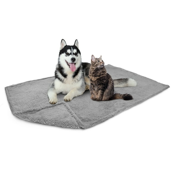 PetAmi Fluffy Waterproof Dog Blanket for Bed Large Dogs, Soft Warm Pet Sherpa Throw Pee Proof Couch Cover, Reversible Cat Blanket Sofa Crate Kennel Protector, Washable Mat Queen (Light Grey, 90x90)