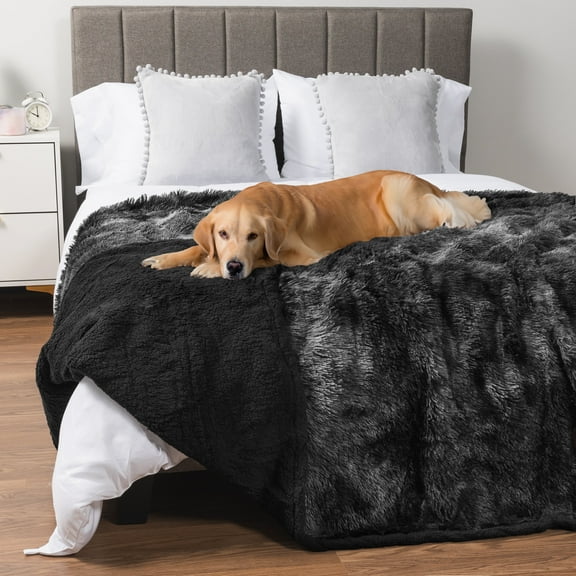 PetAmi WATERPROOF Dog Blanket For Large Dog, Calming Pet Blanket Bed Couch Cover Protector, Washable Sherpa Faux Fur Throw for Sofa Furniture Protection, Soft Fluffy 60x80 Tie-Dye Black