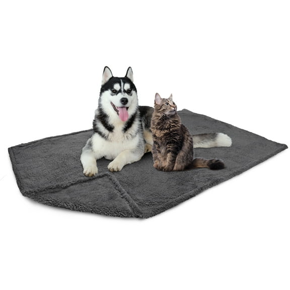 PetAmi Fluffy Waterproof Dog Blanket For Medium Large Dogs, Soft Warm Pet Sherpa Throw Pee Proof Couch Cover, Reversible Cat Bed Blanket Sofa Protector, Plush Washable Pad (Gray, 29x40)