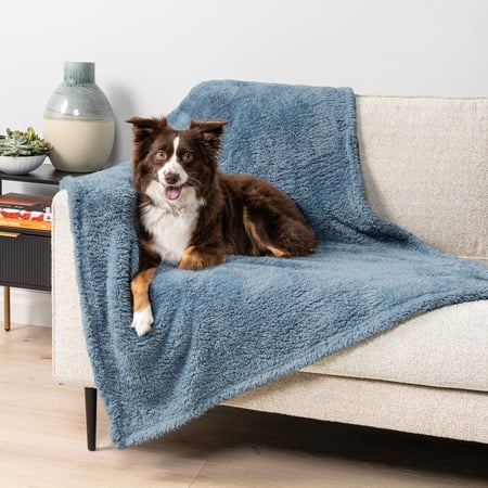 PetAmi Fluffy Waterproof Dog Blanket For Medium Large Dogs, Soft Warm Pet Sherpa Throw Pee Proof Couch Cover, Reversible Cat Bed Blanket Sofa Protector, Plush Washable Pad (Dusty Blue, 40x60)