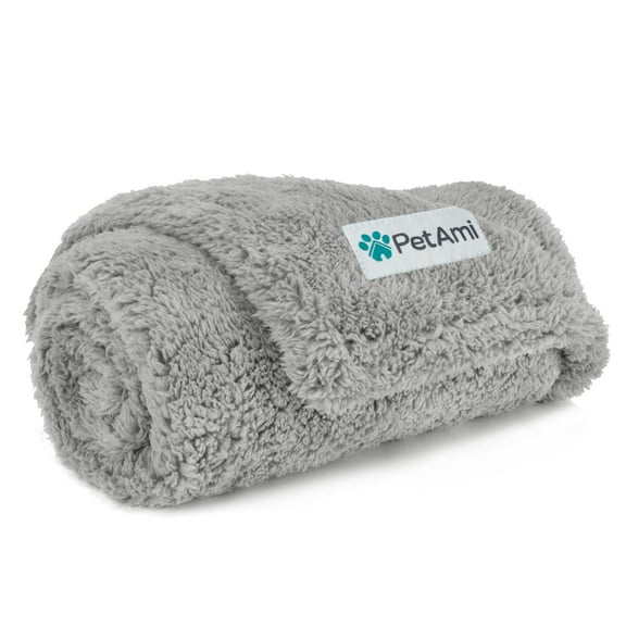 PetAmi Fluffy Waterproof Dog Blanket For Small Medium Dogs, Soft Warm Pet Sherpa Throw Pee Proof Couch Cover, Reversible Cat Puppy Bed Blanket Sofa Protector, Plush Washable Pad (Light Grey, 24x32)