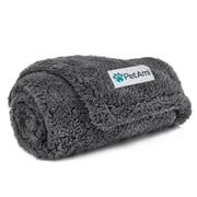 PetAmi Fluffy Waterproof Dog Blanket For Small Medium Dogs, Soft Warm Pet Sherpa Throw Pee Proof Couch Cover, Reversible Cat Puppy Bed Blanket Sofa Protector, Plush Washable Pad Grey, 24x32