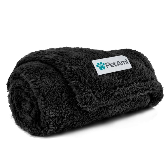 PetAmi Fluffy Waterproof Dog Blanket For Small Medium Dogs, Soft Warm Pet Sherpa Throw Pee Proof Couch Cover, Reversible Cat Puppy Bed Blanket Sofa Protector, Plush Washable Pad (Black, 24x32)