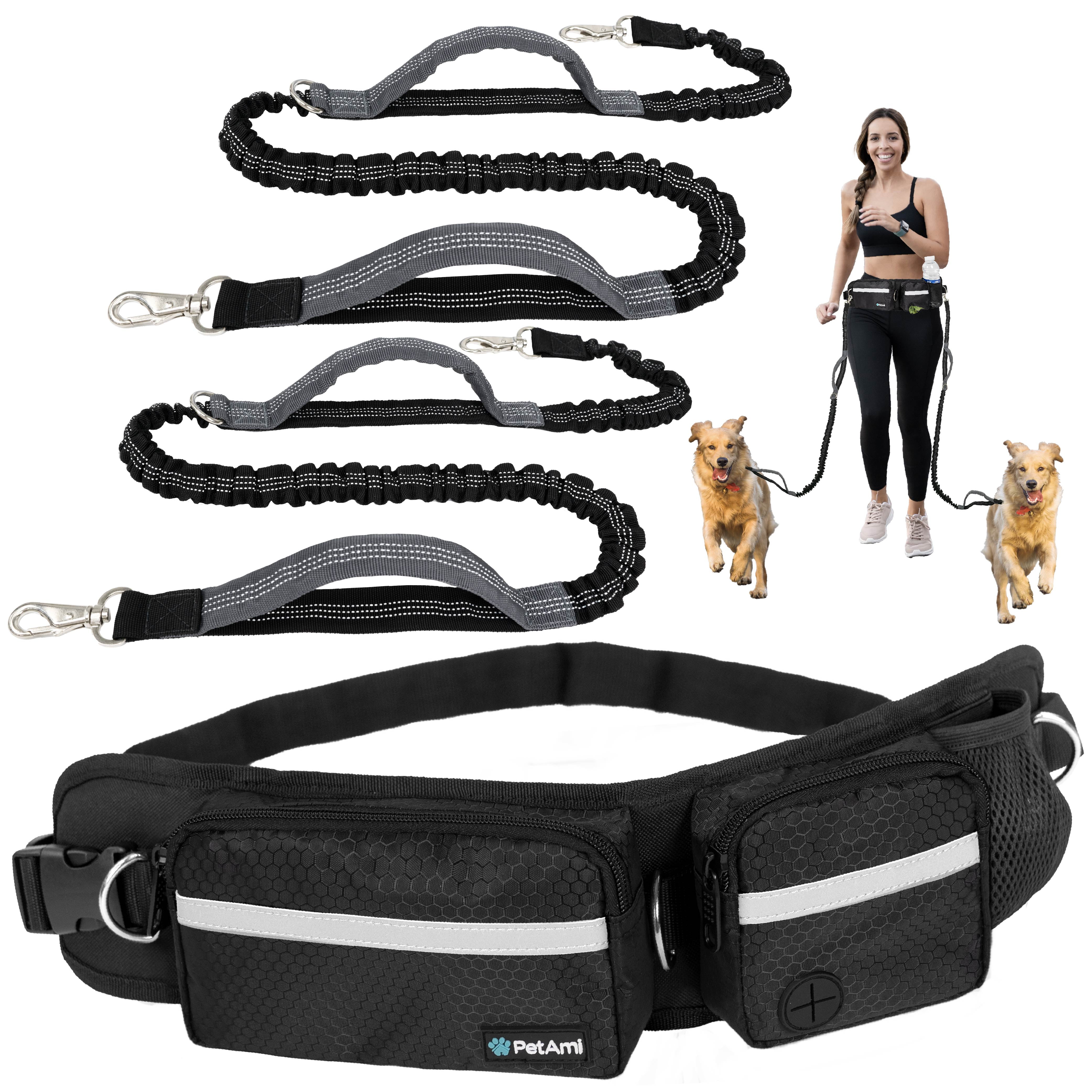 Hands free dog top leash with pouch