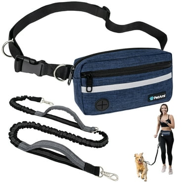 PetAmi Hands Free Dog Leash, Dog Running Leash Belt for Walking Jogging, Dog Waist Zipper Pouch Fanny Pack with Poop Bag Dispenser, Dual Padded Handle Bungee Leash for Small Medium Large Dogs, Single