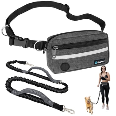 Anna-Kaci Hands Free Dog Leash Adjustable Reflective Running Belt Bag for Walking Jogging with Medium Large Dogs
