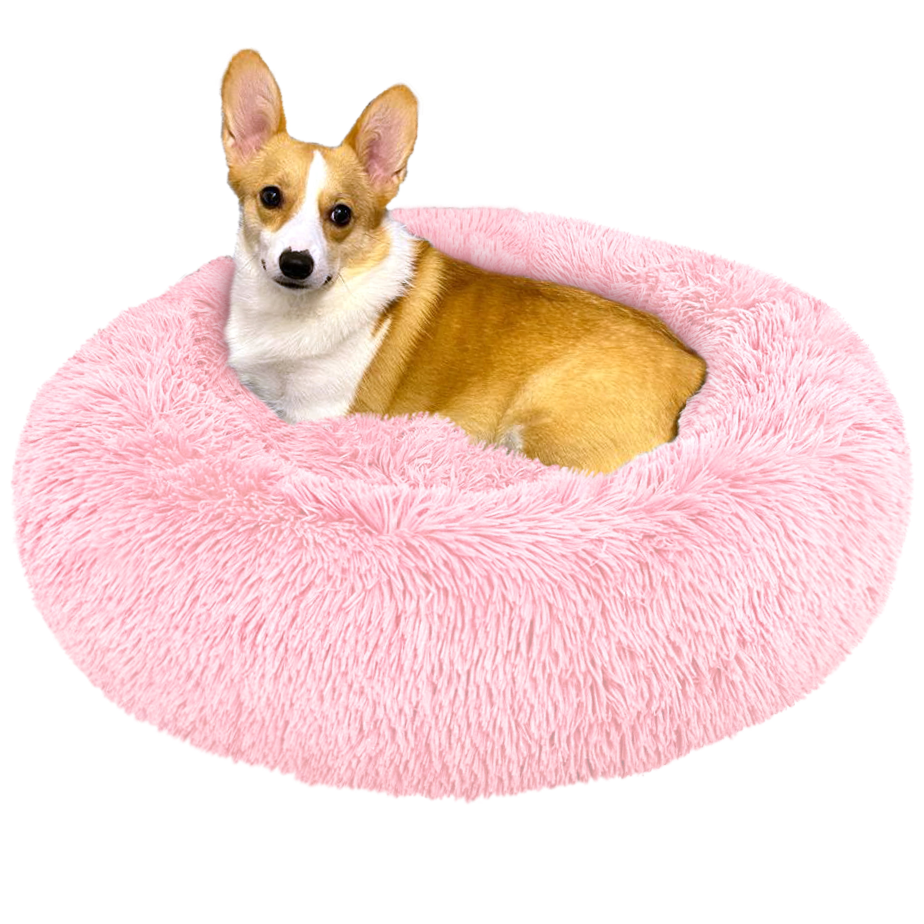 Medium Pink Faux Fur Round Calming Pet Bed