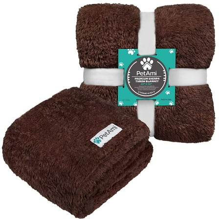 PetAmi Medium Fluffy Sherpa Fleece Throw Blanket for Dogs & Cats, Brown