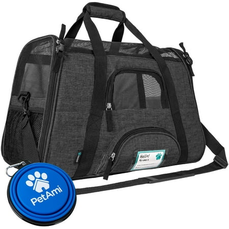 PetAmi Airline Approved Pet Carrier for Cat, Soft Sided Dog Carrier for Small Dog, Cat Travel Supplies Accessories Indoor Cats, Ventilated Pet Carrying Bag Medium Kitten Puppy, Large Heather Dark Gray