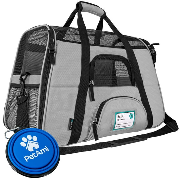 PetAmi Airline Approved Pet Carrier for Cat, Soft Sided Dog Carrier for Small Dogs, Cat Travel Supplies Accessories for Indoor Cats, Ventilated Pet Carrying Bag Medium Large Kitten Puppy, Large Gray