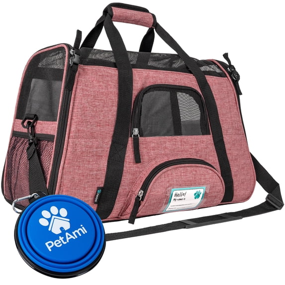 PetAmi Airline Approved Pet Carrier for Cat, Soft Sided Dog Carrier Small Dog, Cat Travel Supply Accessories Indoor Cats, Ventilated Pet Carrying Bag Medium Large Kitten Puppy, Small Heather White Red