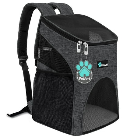 PetAmi Cat Backpack Carrier, Airline Approved Pet Carrier Backpack for Small Dogs and Large Cats, Soft Sided Collapsible Ventilated with Sherpa Bed for Hiking Travel, Max 18 lbs, Gray