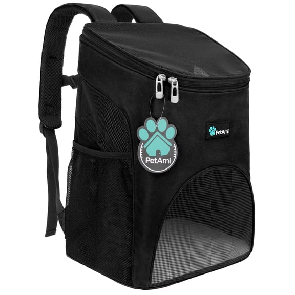 PetAmi Cat Backpack Carrier, Airline Approved Pet Carrier Backpack for Small Dogs and Large Cats, Soft Sided Collapsible Ventilated with Sherpa Bed for Hiking Travel, Max 18 lbs, Black