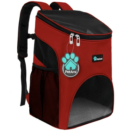 PetAmi Small Dogs and Cat Backpack Carrier, Airline Approved Pet Backpack Carrier, Ventilated, Safety Strap, Buckle Support Designed for Hiking Travel Camping Outdoor, Max 18 lbs (Red)