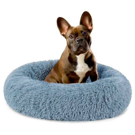 PetAmi Calming Dog Bed for Small Medium Dog Cat, Round Donut Dog Bed Washable, Fluffy Faux Fur Plush Cuddler Pet Kitten Cushion Bed, Anti-Slip, Fits up to 25 lbs, 23 inch, Dusty Blue
