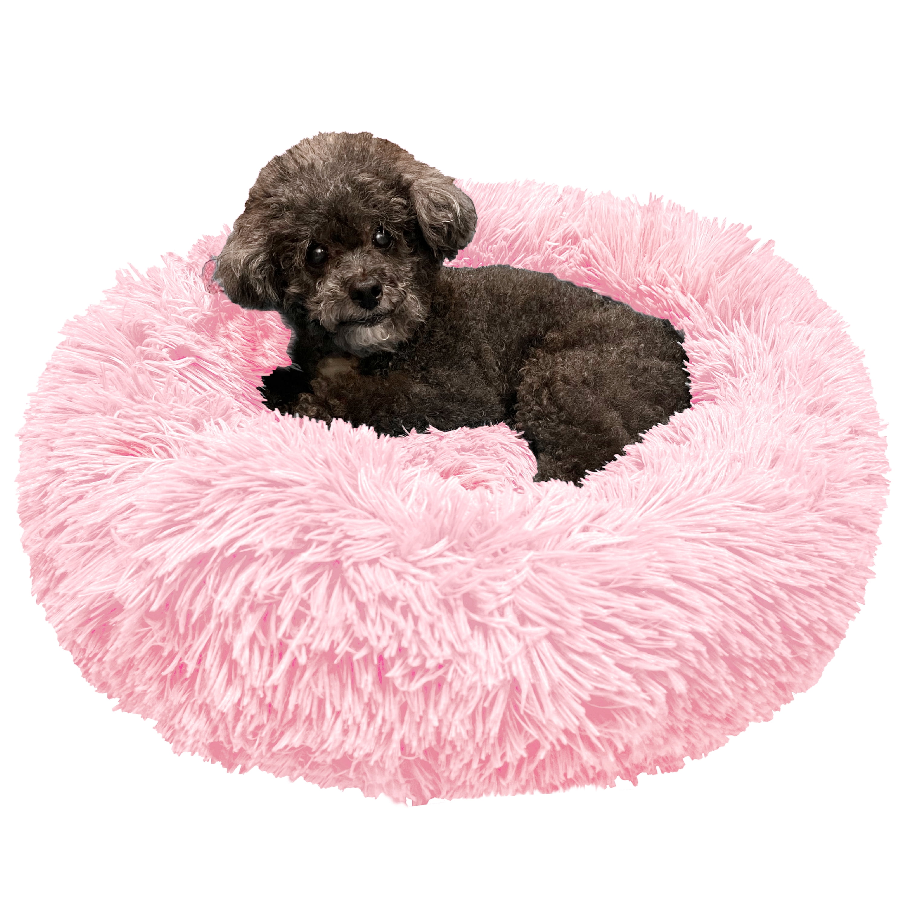 Small Pink Faux Fur Round Donut Pet Bed