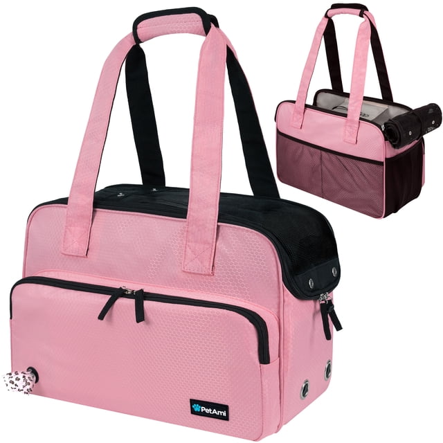 PetAmi Small Dog Purse Carrier, Soft-Sided Pet Carrier Bag with Pockets, Portable Medium Dog Puppy Large Cat Travel Handbag Tote, Airline Approved Breathable Mesh, Poop Bag Dispenser, Sherpa Bed, Pink