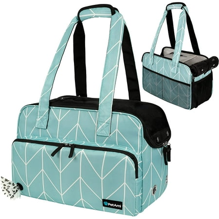 PetAmi Small Dog Purse Carrier, Soft-Sided Pet Carrier Bag Pockets, Portable Medium Dog Puppy Large Cat Travel Handbag Tote, Airline Approved Breathable Mesh, Poop Dispenser, Sherpa Bed, Chevron Teal