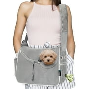 PetAmi Small Dog Sling Carrier, Soft-Sided Crossbody Puppy Carrying Purse Bag, Adjustable Sling Pet Pouch to Wear Medium Cat Travel, Dog Bag for Traveling Breathable, Poop Bag Dispenser, Stripe Black