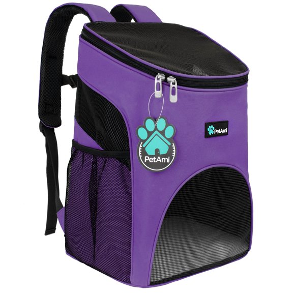 PetAmi Cat Backpack Carrier, Airline Approved Pet Carrier Backpack for Small Dogs and Large Cats, Soft Sided Collapsible Ventilated with Sherpa Bed for Hiking Travel, Max 18 lbs, Purple