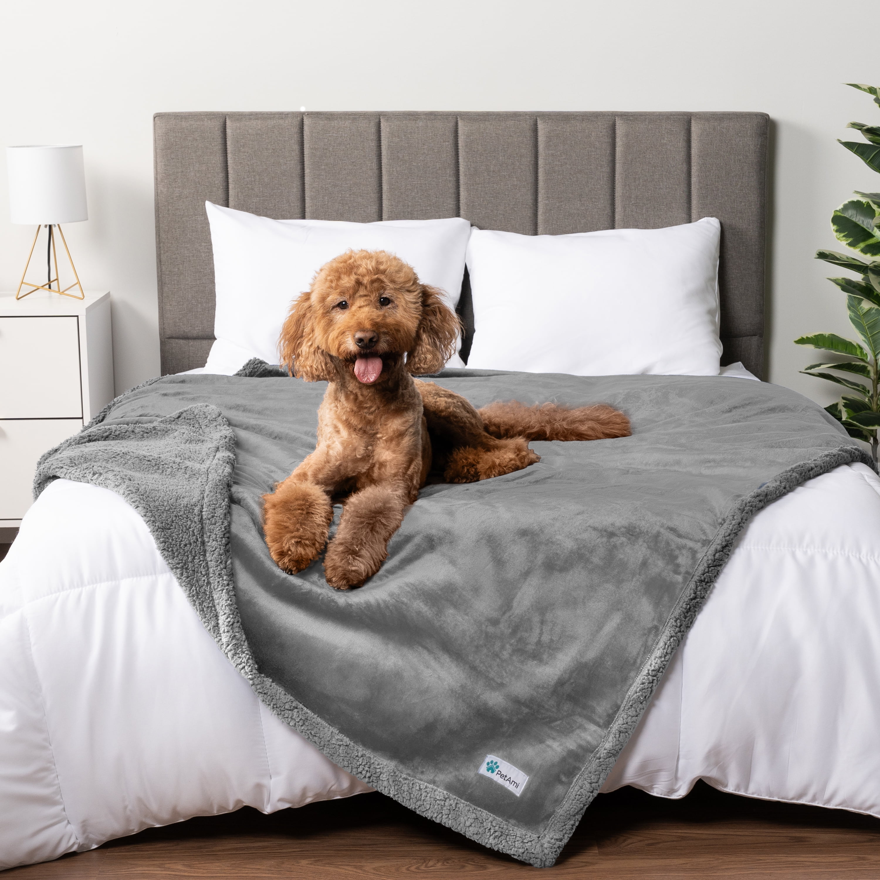 Light Gray Sherpa Waterproof Reversible Dog Blanket, 80" x 60"