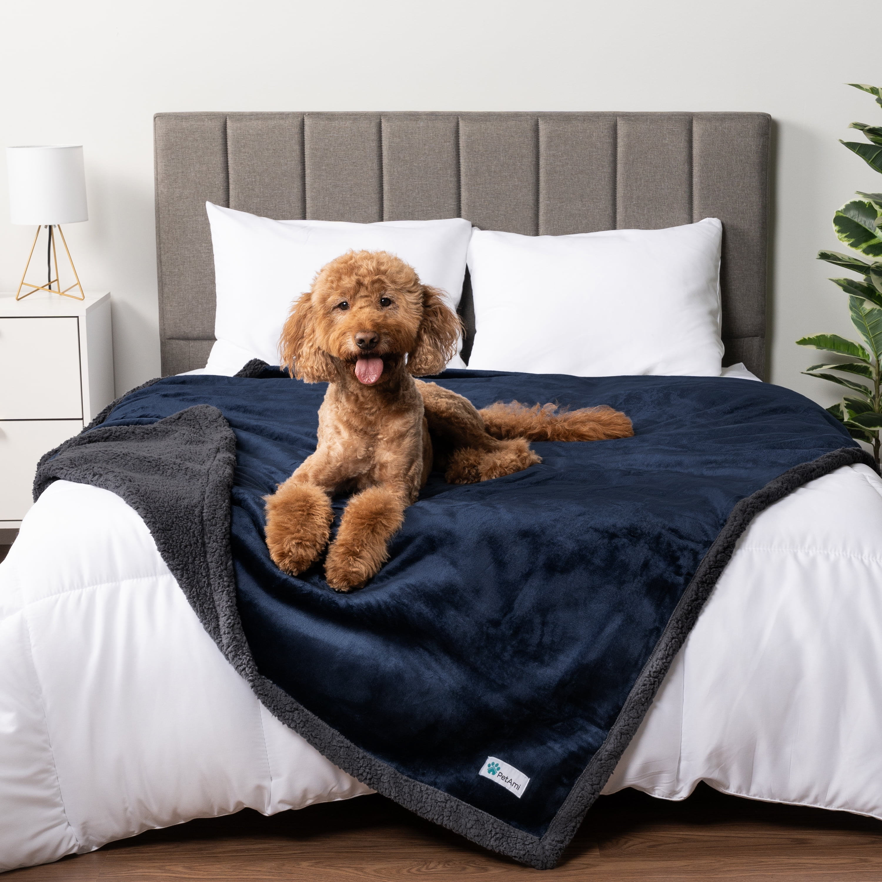 X-Large Navy and Gray Sherpa Waterproof Pet Blanket