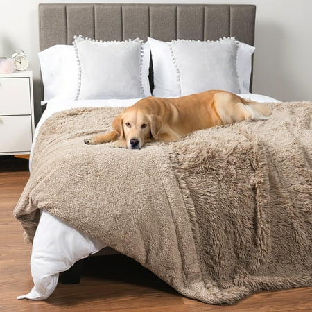PetAmi WATERPROOF Dog Blanket For Large Dog, Queen Size Calming Pet Blanket Couch Cover Protector, Sherpa Faux Fur Cat Throw for Sofa Furniture Bed, Soft Fluffy XL, 90x90 Taupe