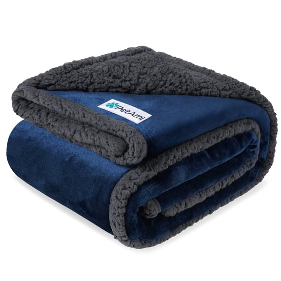PetAmi Waterproof Dog Blanket for Couch, Large 60x40, Pee Proof Sherpa Fleece Reversible Pet Throw, Furniture Protector for Bed Sofa Kennel, Soft Washable Cover for Medium Dogs Cats, Blue Grey