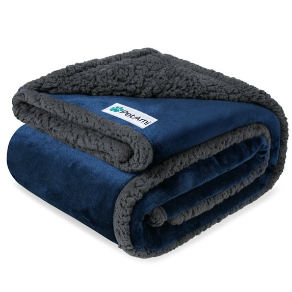 PetAmi Waterproof Dog Blanket for Couch, Large 60x40, Pee Proof Sherpa Fleece Reversible Pet Throw, Furniture Protector for Bed Sofa Kennel, Soft Washable Cover for Medium Dogs Cats, Blue Grey